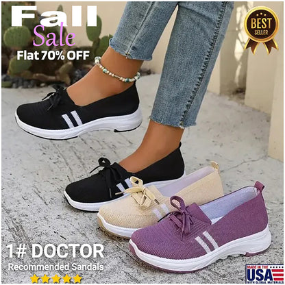 ✨Best-1 Seller Fall 2025✨Women’s Breathable Knit Slip-On Sneakers with Bow – Lightweight Low-Top Casual Shoes in Beige & White for Everyday Comfort