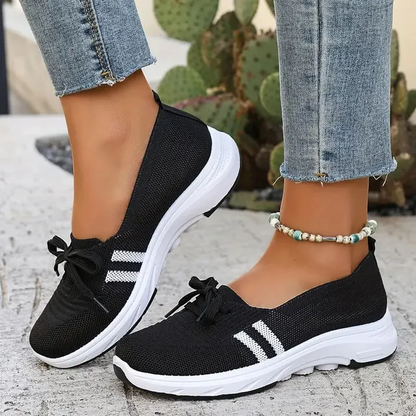 ✨Best-1 Seller Fall 2025✨Women’s Breathable Knit Slip-On Sneakers with Bow – Lightweight Low-Top Casual Shoes in Beige & White for Everyday Comfort