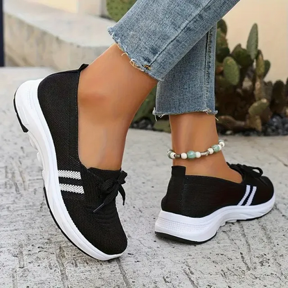 ✨Best-1 Seller Fall 2025✨Women’s Breathable Knit Slip-On Sneakers with Bow – Lightweight Low-Top Casual Shoes in Beige & White for Everyday Comfort