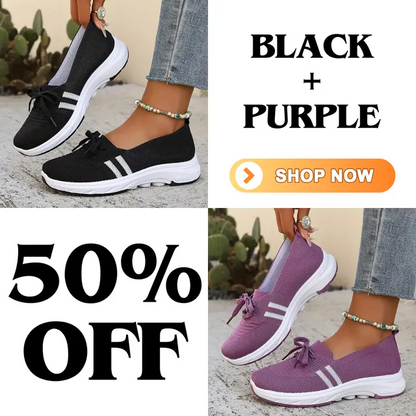 ✨Best-1 Seller Fall 2025✨Women’s Breathable Knit Slip-On Sneakers with Bow – Lightweight Low-Top Casual Shoes in Beige & White for Everyday Comfort