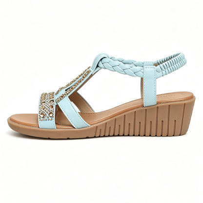 Sparkly Rhinestone Wedge Sandals with Arch Support & Easy Slip-On Fit