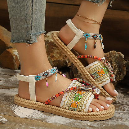 Bohemian Beaded Sandals with Arch Support & Easy Slip-On