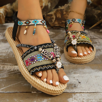 Bohemian Beaded Sandals with Arch Support & Easy Slip-On