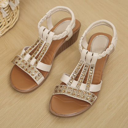 Sparkly Rhinestone Wedge Sandals with Arch Support & Easy Slip-On Fit