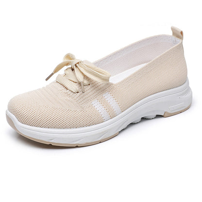 ✨Best-1 Seller Fall 2025✨Women’s Breathable Knit Slip-On Sneakers with Bow – Lightweight Low-Top Casual Shoes in Beige & White for Everyday Comfort