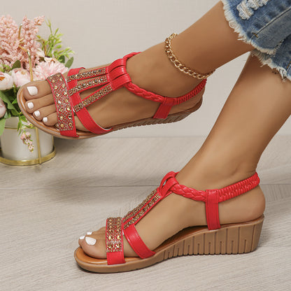 Sparkly Rhinestone Wedge Sandals with Arch Support & Easy Slip-On Fit