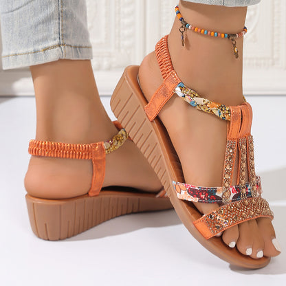 Sparkly Rhinestone Wedge Sandals with Arch Support & Easy Slip-On Fit