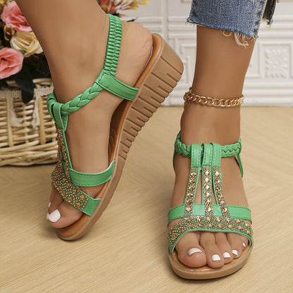 Sparkly Rhinestone Wedge Sandals with Arch Support & Easy Slip-On Fit