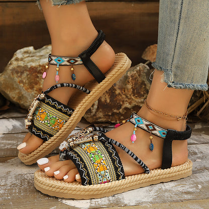 Bohemian Beaded Sandals with Arch Support & Easy Slip-On