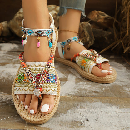 Bohemian Beaded Sandals with Arch Support & Easy Slip-On